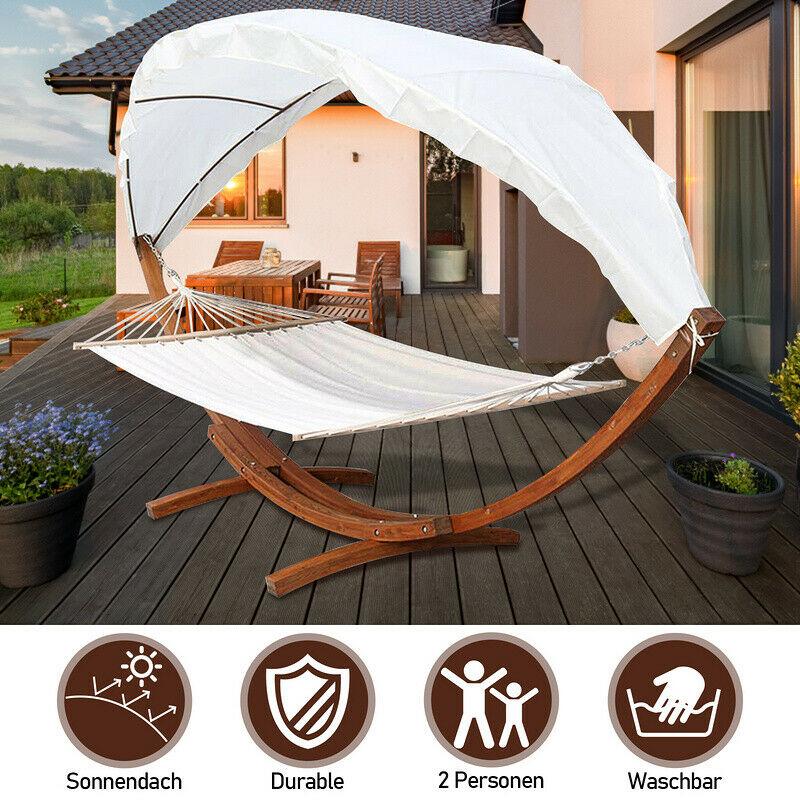 Wolketon Onlineshop Günstig Kaufen Hängematte mit Gestell  Hängemattengestell Hängematten Holz +Dach bis 200kg für Garten,