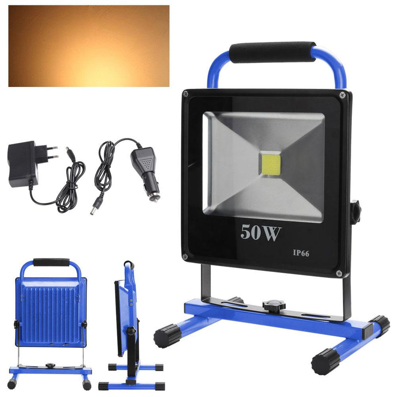 Wolketon Onlineshop Günstig Kaufen Akku Baustrahler LED Flutlicht Fluter Lampe Außen Strahler 50W Warmweiß(Blau)