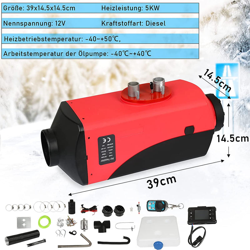 Wolketon 5KW Diesel Standheizung,12V Luftheizung Auto Air Diesel Heizung,  Lufterhitzer mit Fernbedienung LCD Schalter für